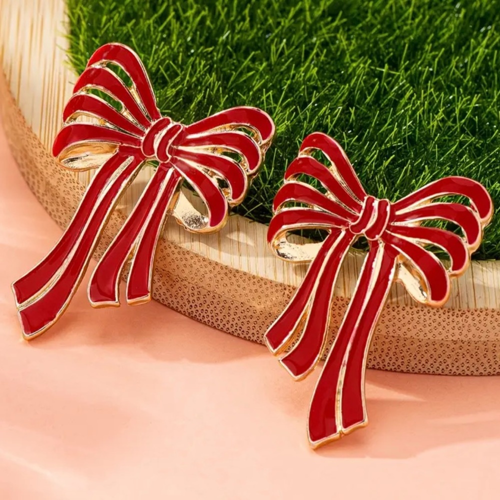 Elegant Red Bow Earrings Large NWT